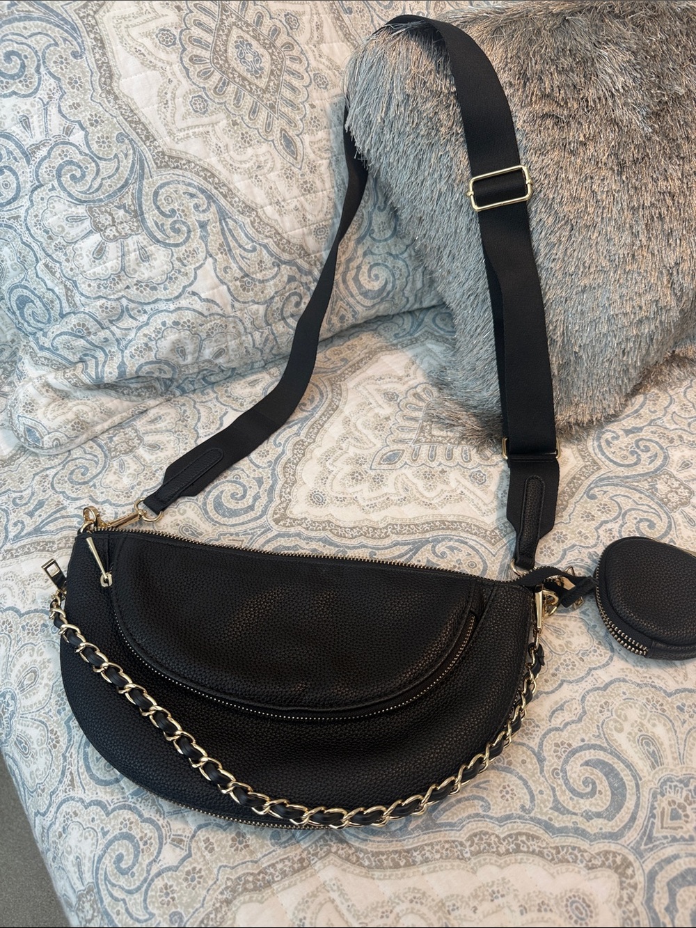 Sondra Roberts Squared Chanel Style Chain-Accent Crossbody crescent shaped bag